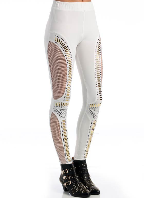 Fishnet Lace Bullet Beaded Embellished Leggings